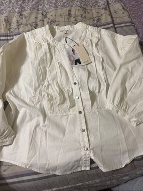 NATION Los Angeles Ivory Button-Front Pintuck Blouse
